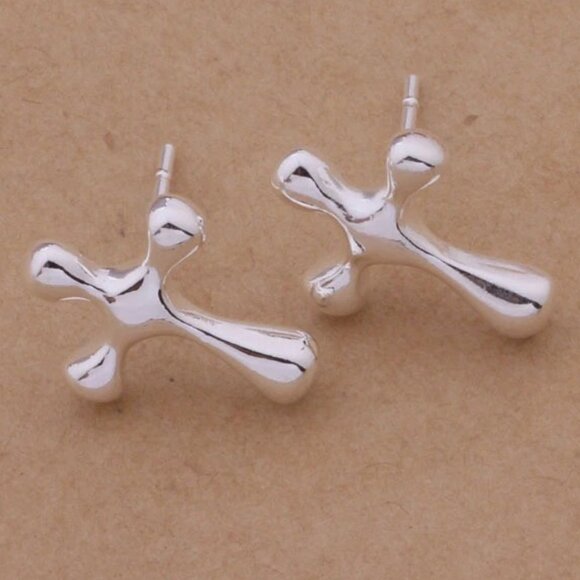 Women's Sterling Silver Holy Cross Ear Stud Fashion Pierced Earrings - Picture 3 of 4